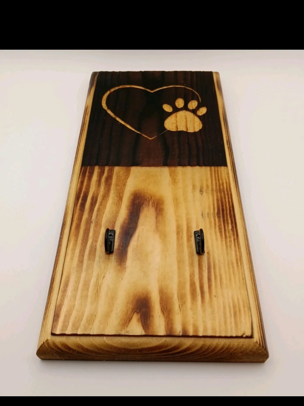 Wood Burned Key Holder Rustic Heart & Paw
